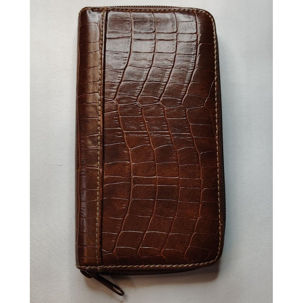 Brown Faux Croc Zip Wallet Vinyl Organizer Credit Card Holder Money Compartment - Picture 4 of 14